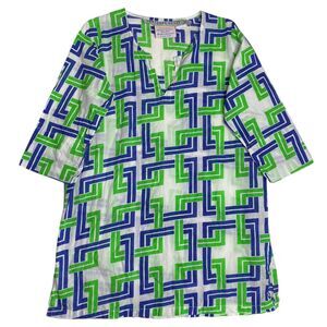 Gretchen Scott Cover-Up Beach Shirt Girls 4/6 Green Blue Preppy Tunic Top Geo